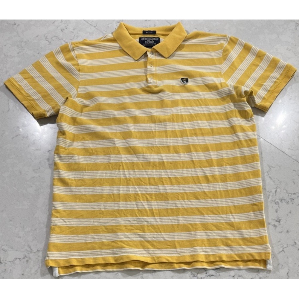 VTG Y2K Abercrombie & Fitch Muscle Fit Polo Shirt Mens Large Yellow Striped